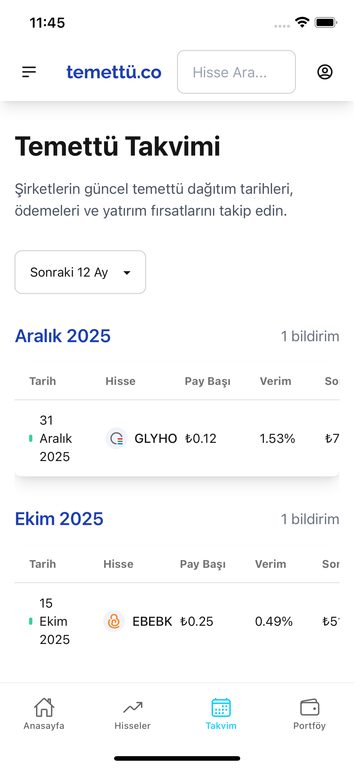 Temettu.co Uygulama Ekranı